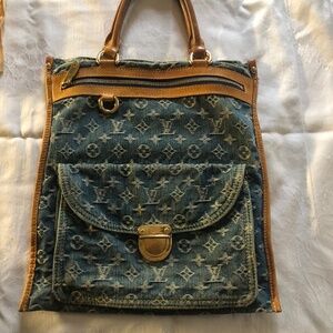 2005 Louis Vuitton Monogram Denim & leather  Pleaty Tote 2005 Vintage